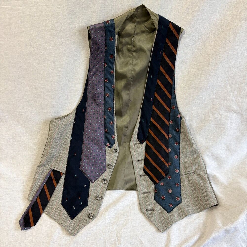 Vintage Upcycled Necktie Vest Handmade One of a Kind Menswear Waistcoat